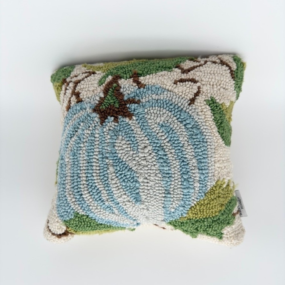 Well Dressed Home Hooked Blue Pumpkin Fall Pillow 12x12 Autumn Decor
